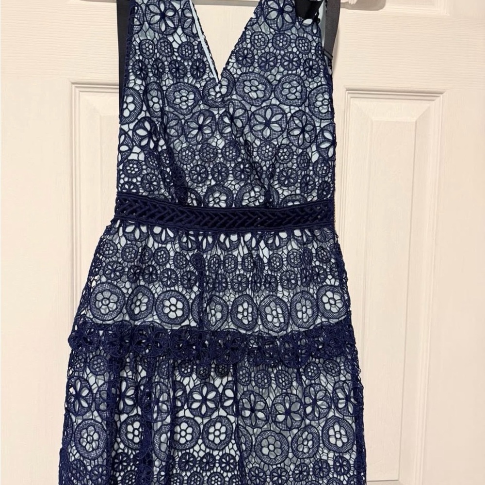 Self-Portrait Navy Floral Lace Midi Dress